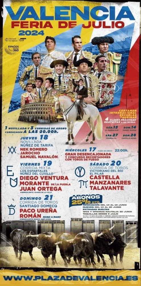 TOROS VALENCIA 18 A 20 JULIO 2024