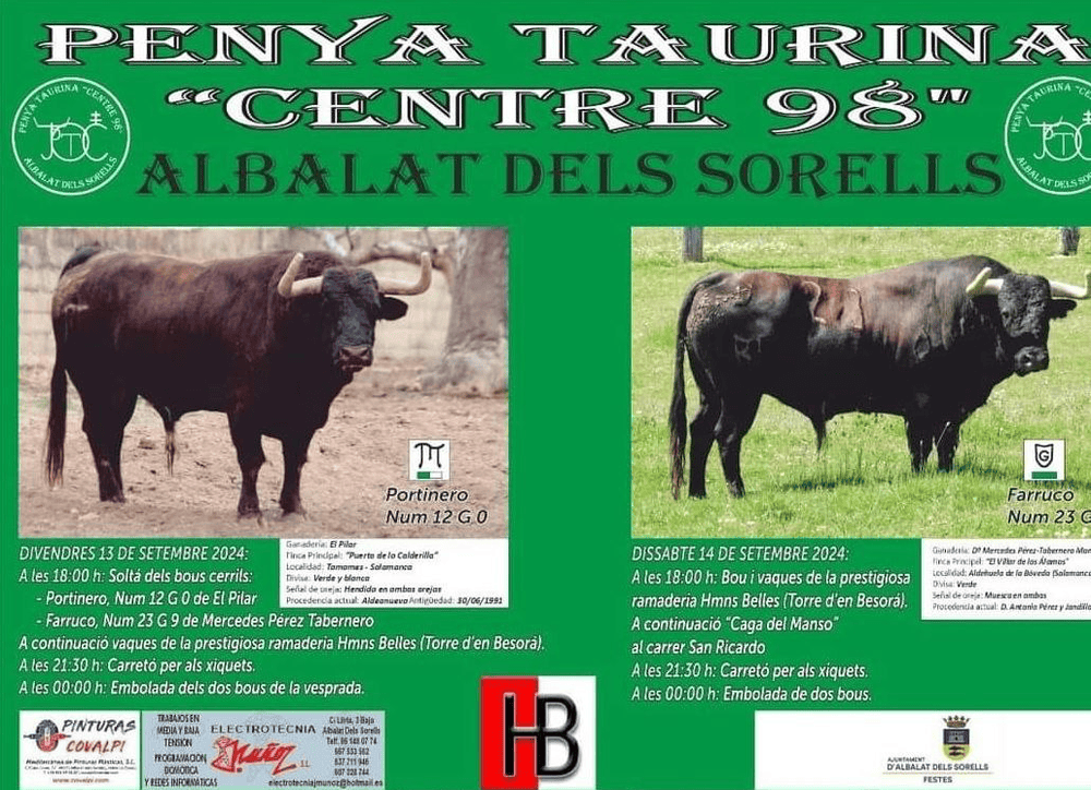 TOROS ALBALAT DELS SORELLS 13 Y 14 SEPTIEMBRE 2024