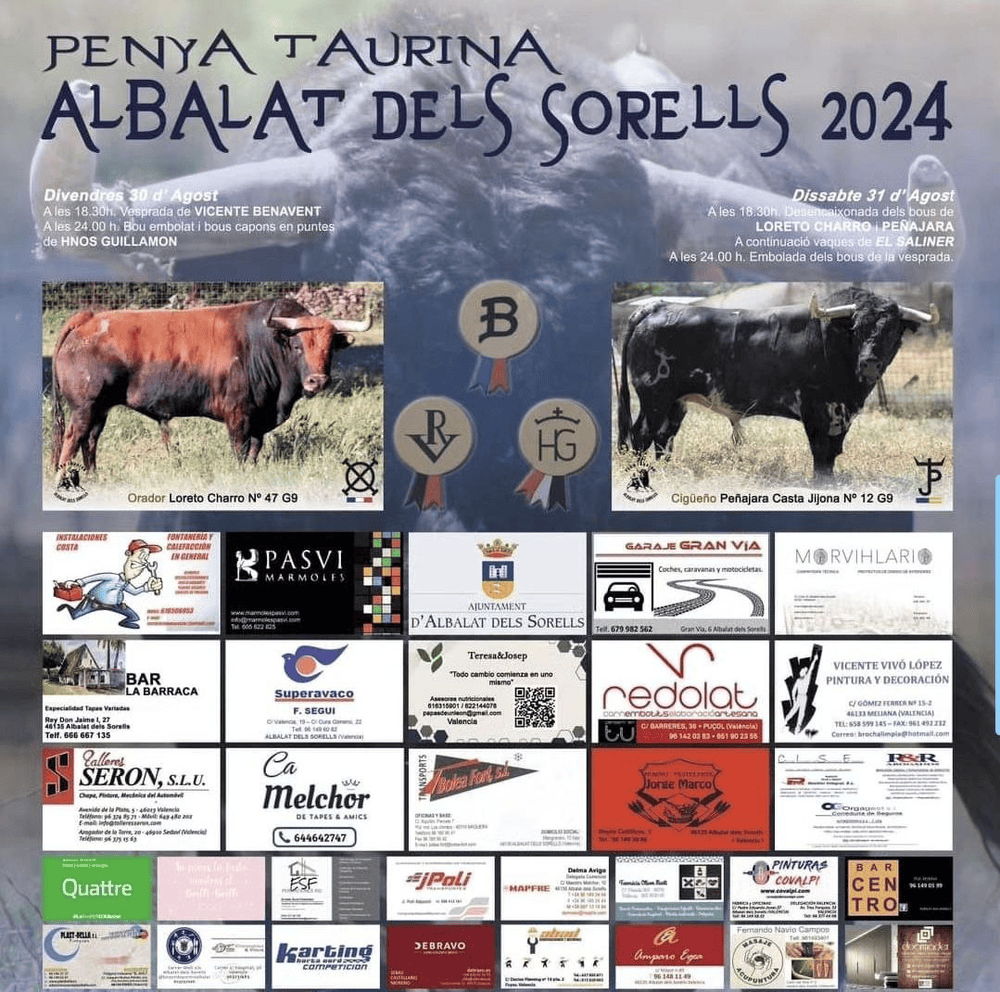 TOROS ALBALAT DELS SORELLS 30 Y 31 AGOSTO 2024