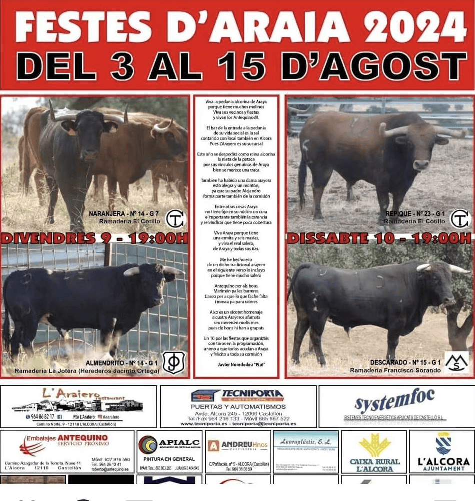 TOROS ARAIA 9 Y 19 AGOSTO 2024