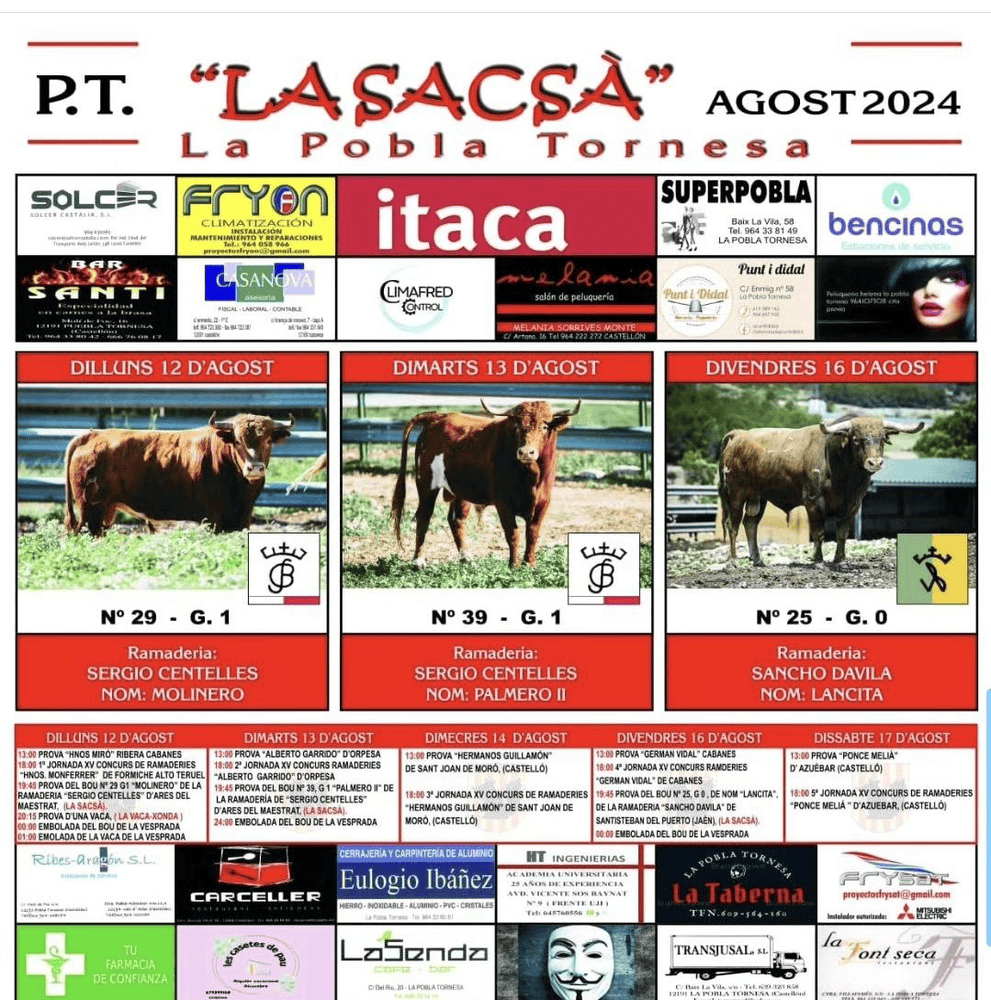 TOROS LA POBLA TORNESA 12 A 17 AGOSTO 2024