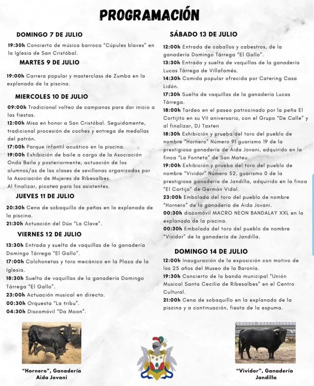 TOROS RIBESALBES 12 Y 13 JULIO 2024