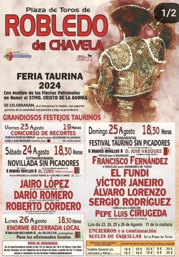 TOROS ROBLEDO DE CHAVELA 23 A 26 AGOSTO 2024