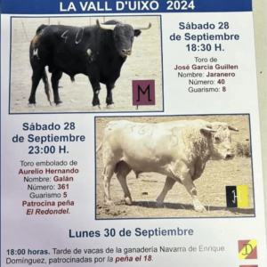 TOROS VALL D'UIXÓ 28 A 30 SEPTIEMBRE 2024