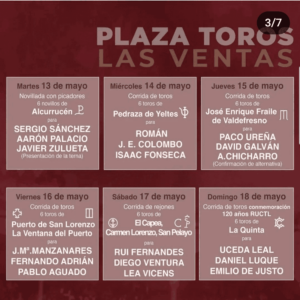 TOROS LAS VENTAS 13 A 18 MAYO 2025