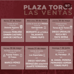 TOROS LAS VENTAS 27 MAY A 1 JUN 2025