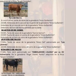 TOROS BARRIO DE LA MARERIA DEL 26 DE ABRIL AL 4 DE MAYO 2025