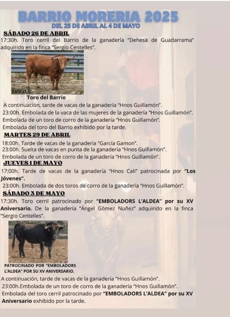 TOROS BARRIO DE LA MARERIA DEL 26 DE ABRIL AL 4 DE MAYO 2025