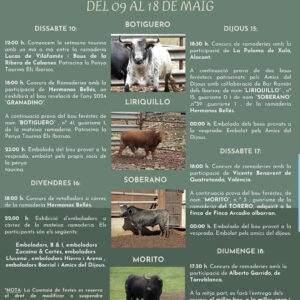 TOROS PROGRAMACIO TAURINA DEL 15 AL 18 DE MAYO 2025