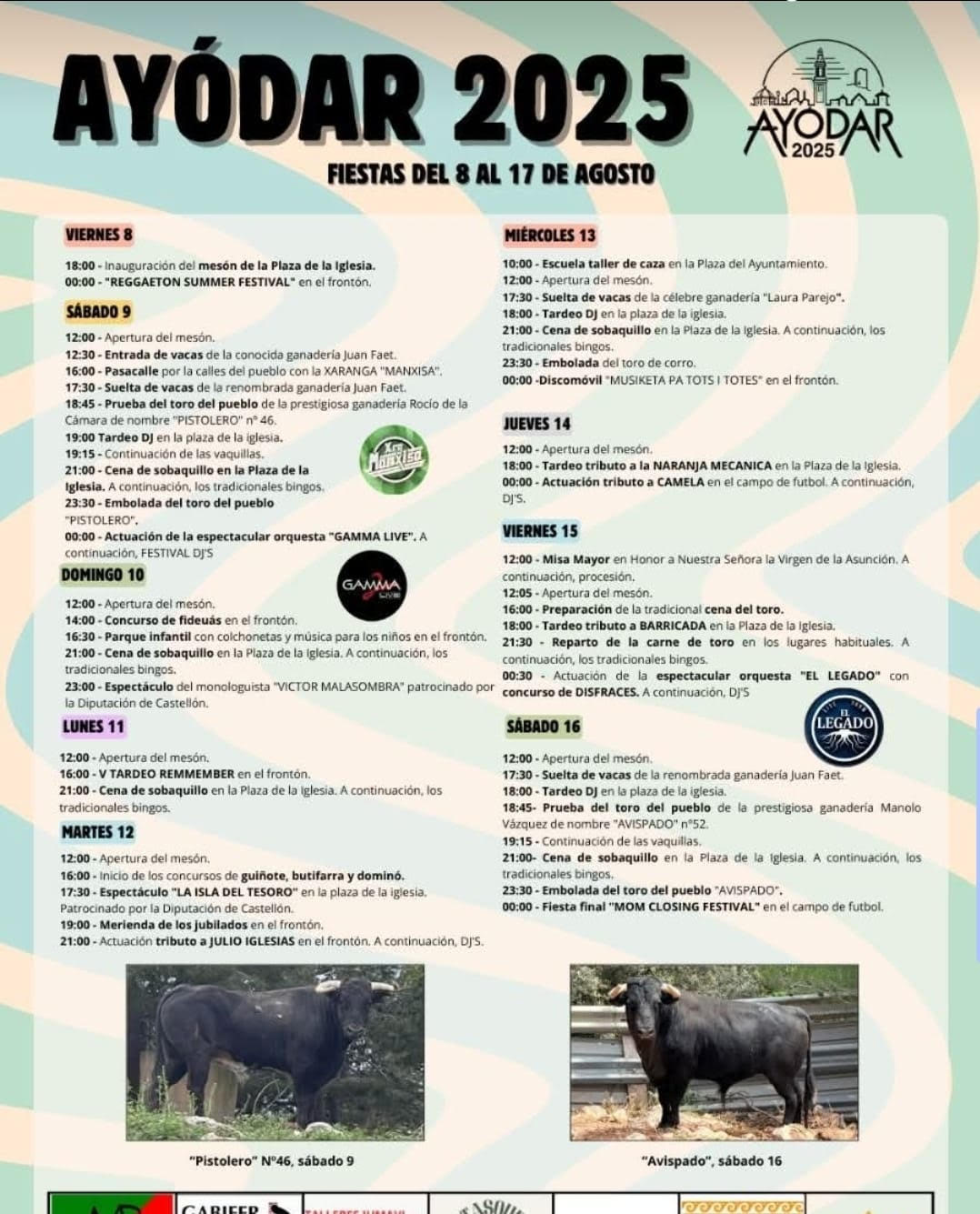 TOROS AYODAR DEL 8 AL 16 AGOSTO 2025