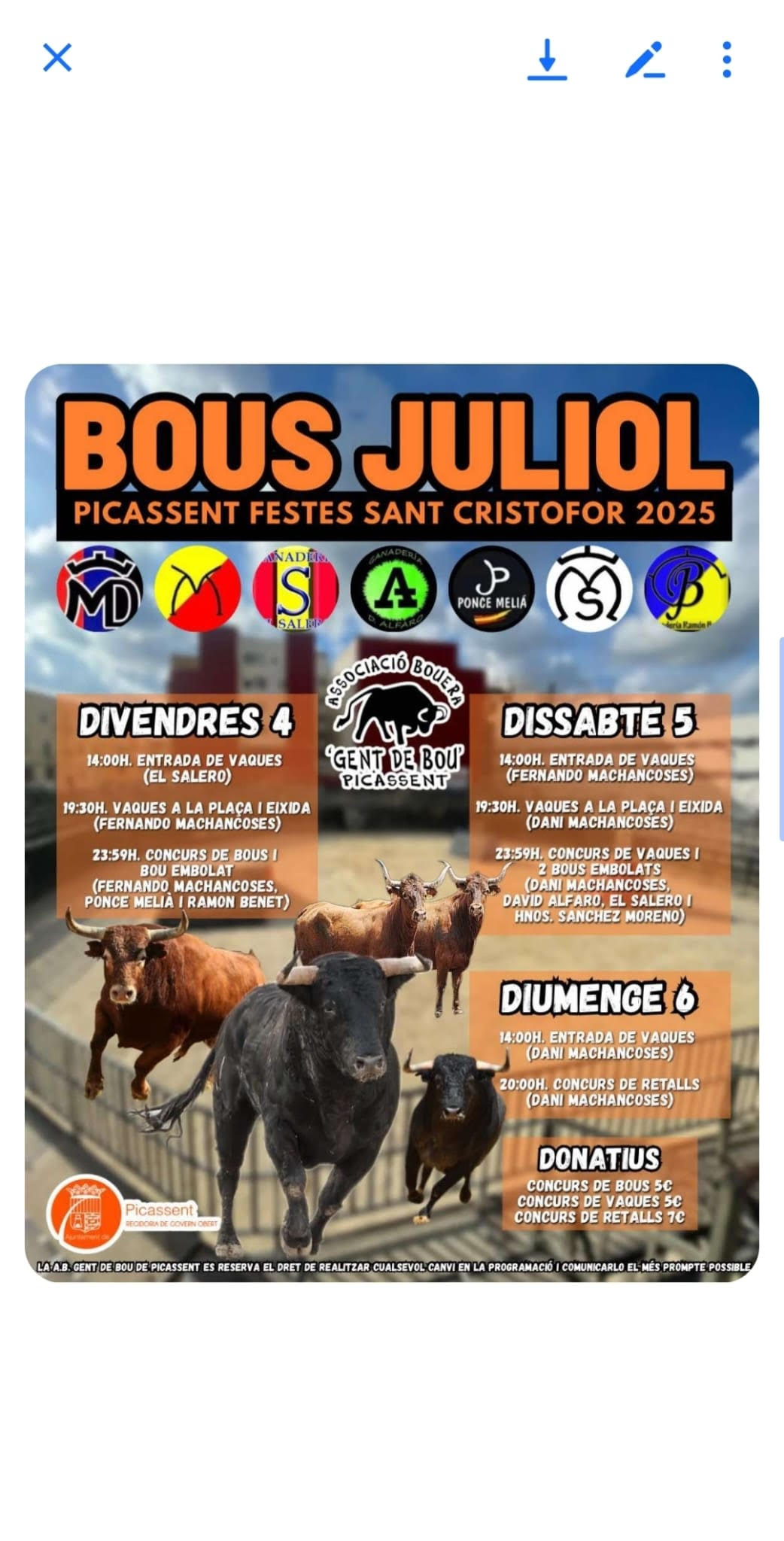 TOROS BOUS JULIOL 4 5 Y 6 DE JULIO 2025