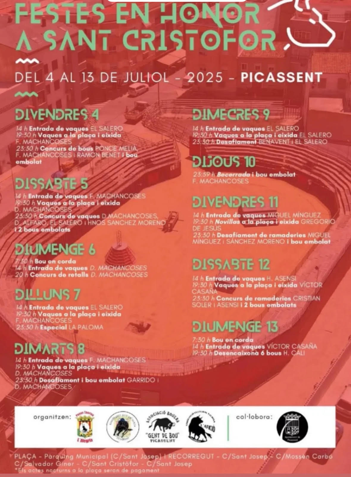 TOROS FESTES EN HOMOR A SAN CRISTOBAL DEL 4 AL 13 DE JULIO 2025