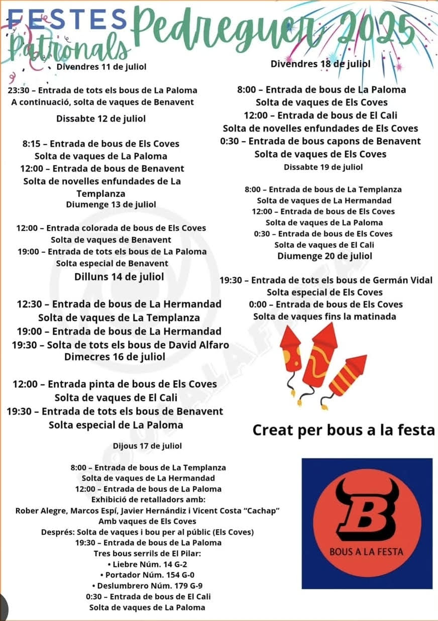 TOROS FESTES PEDREGUER DEL 11 AL 20 DE JULIO