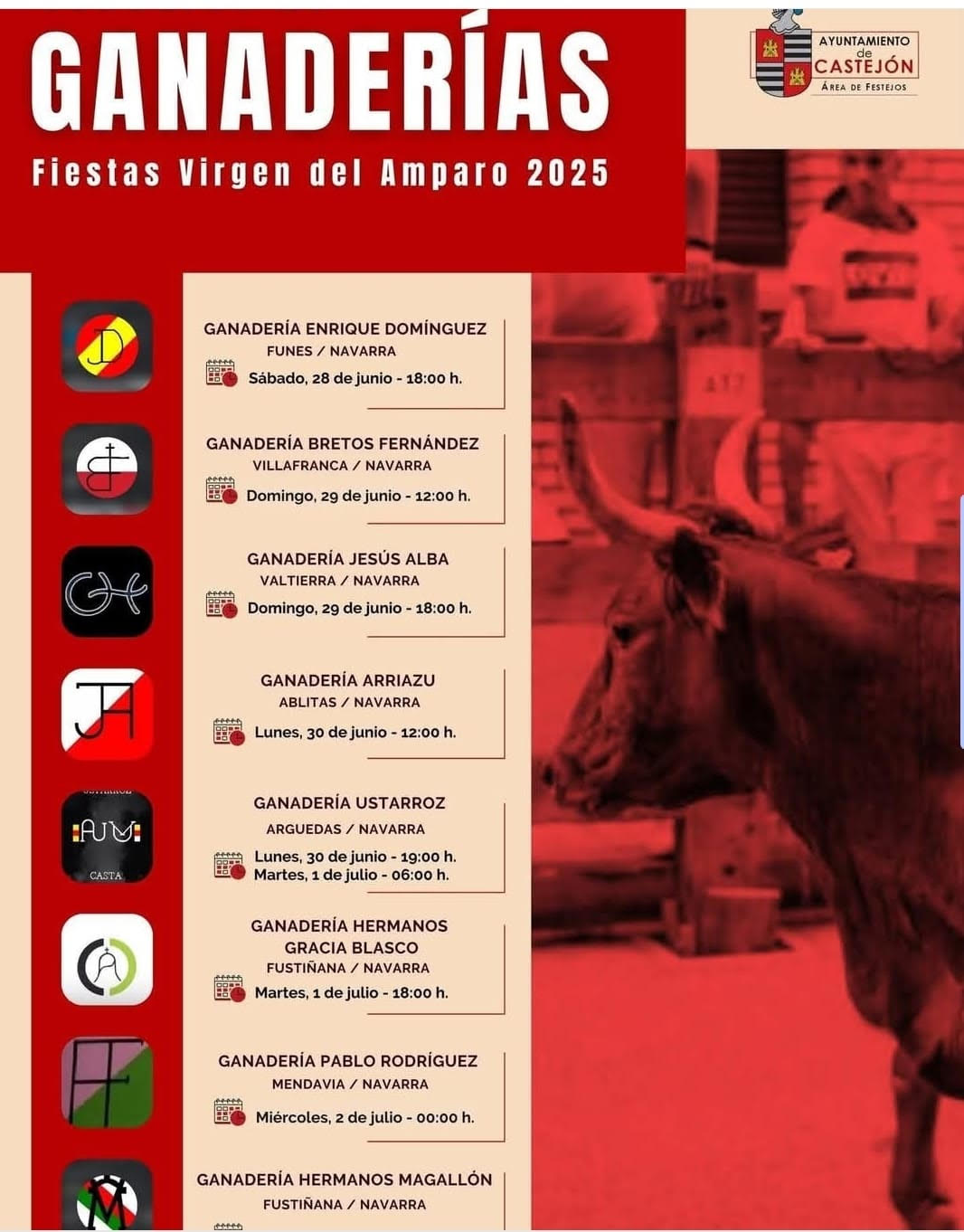 TOROS GANADERÍAS CATASTEJÓN DEL 28 DE JUNIO AL 2 DE JULIO