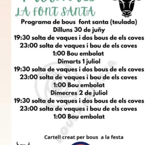 TOROS LA FONT SANTA 30 DE JUNIO AL 2 JULIO 2025