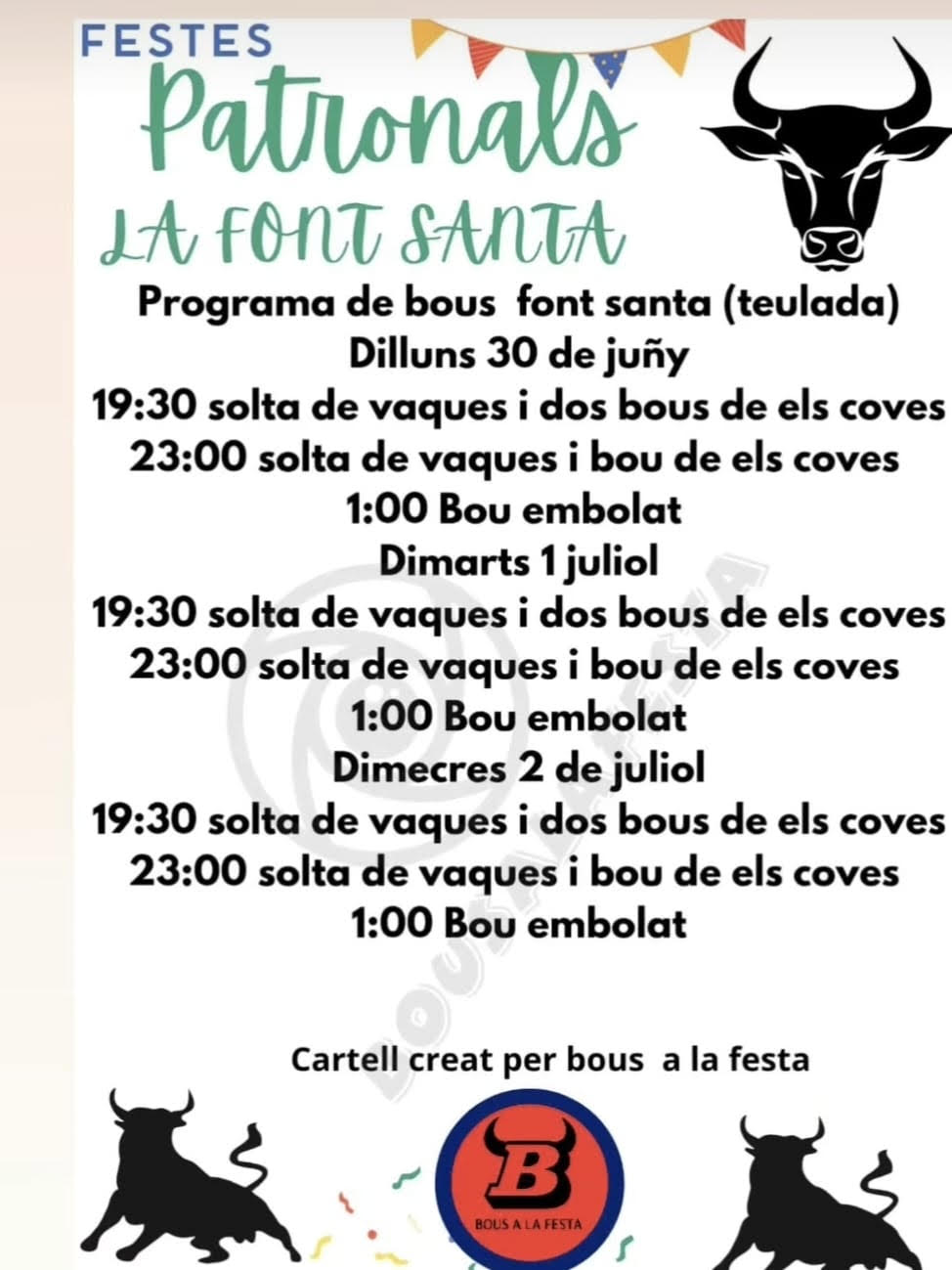 TOROS LA FONT SANTA 30 DE JUNIO AL 2 JULIO 2025
