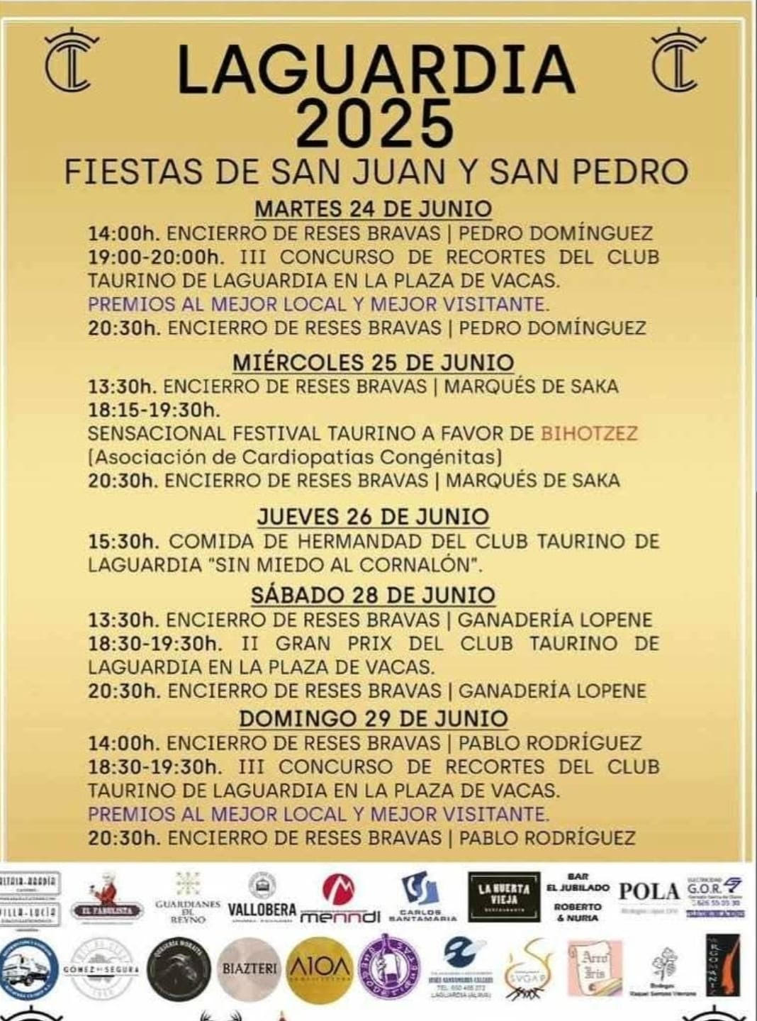 TOROS LAGUARDIA DEL 24 AL 29 DE JUNIO 2025