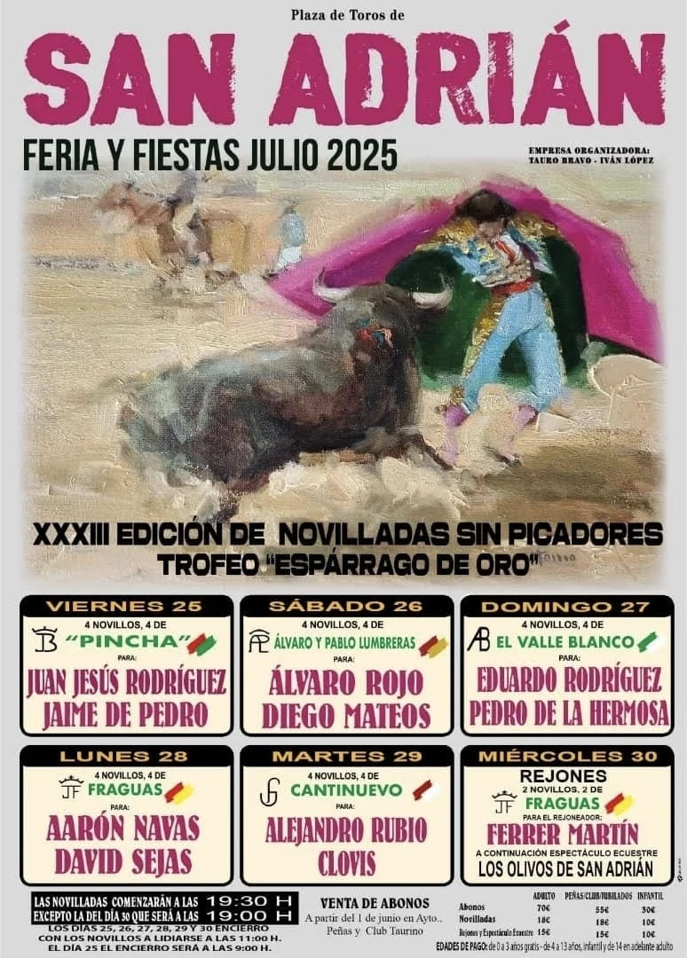 TOROS SAN ADRIAN DEL 25 AL 30 JULIO 2025