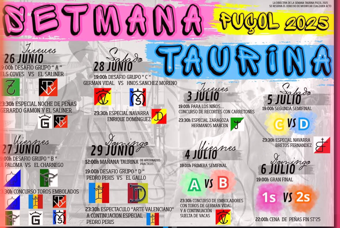 TOROS SEMANA TAURINA PUÇOL DEL 3 AL 6 JULIO 2025