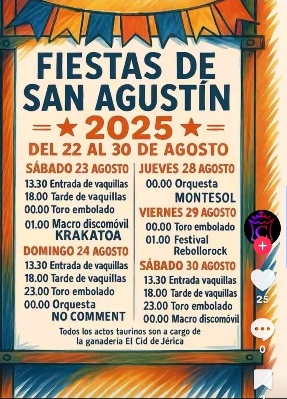 TOROS SAN AGUSTÍN DEL 22 AL 30 DE AGOSTO DE 2025