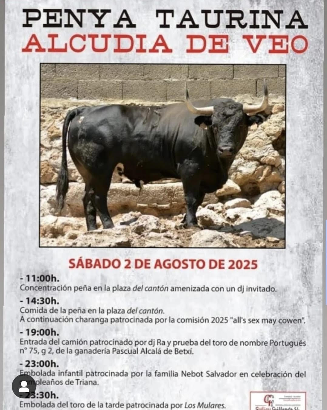 TORO ALCUDIA DE VEO 2 AGOSTO 2025