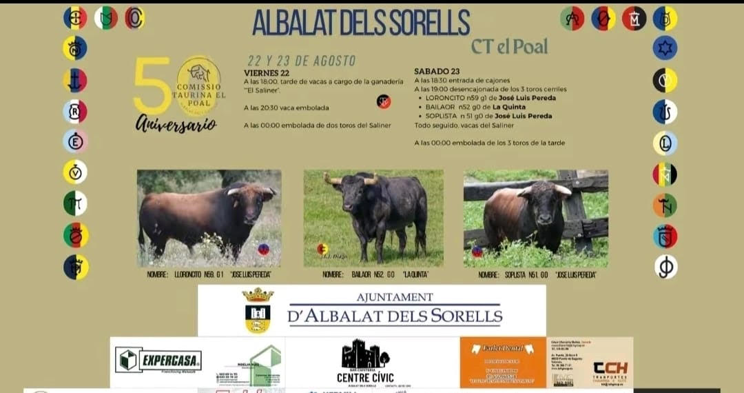 TOROS ALBALAT DELS SORELLS 22 Y 23 DE AGOSTO 2025