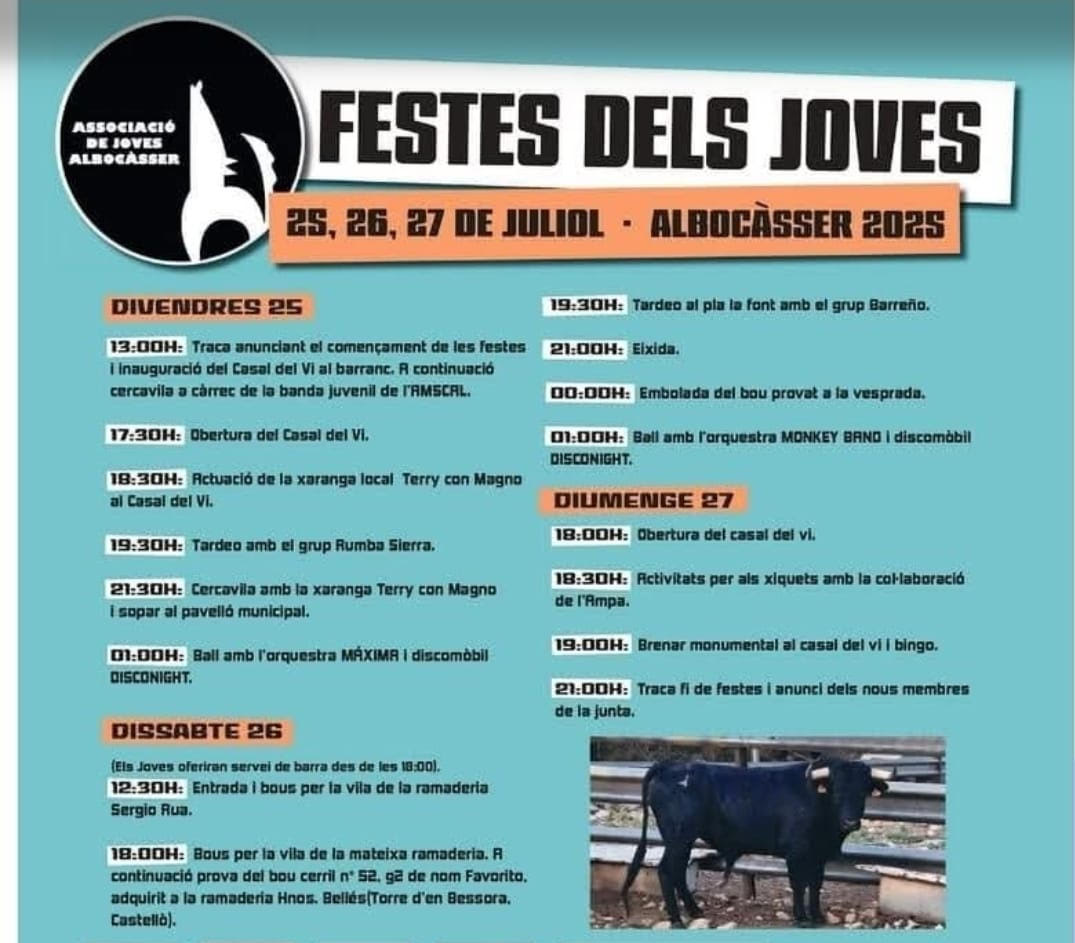 TOROS ALBOCÀSSER DEL 25 AL 27 DE JULIO 2025