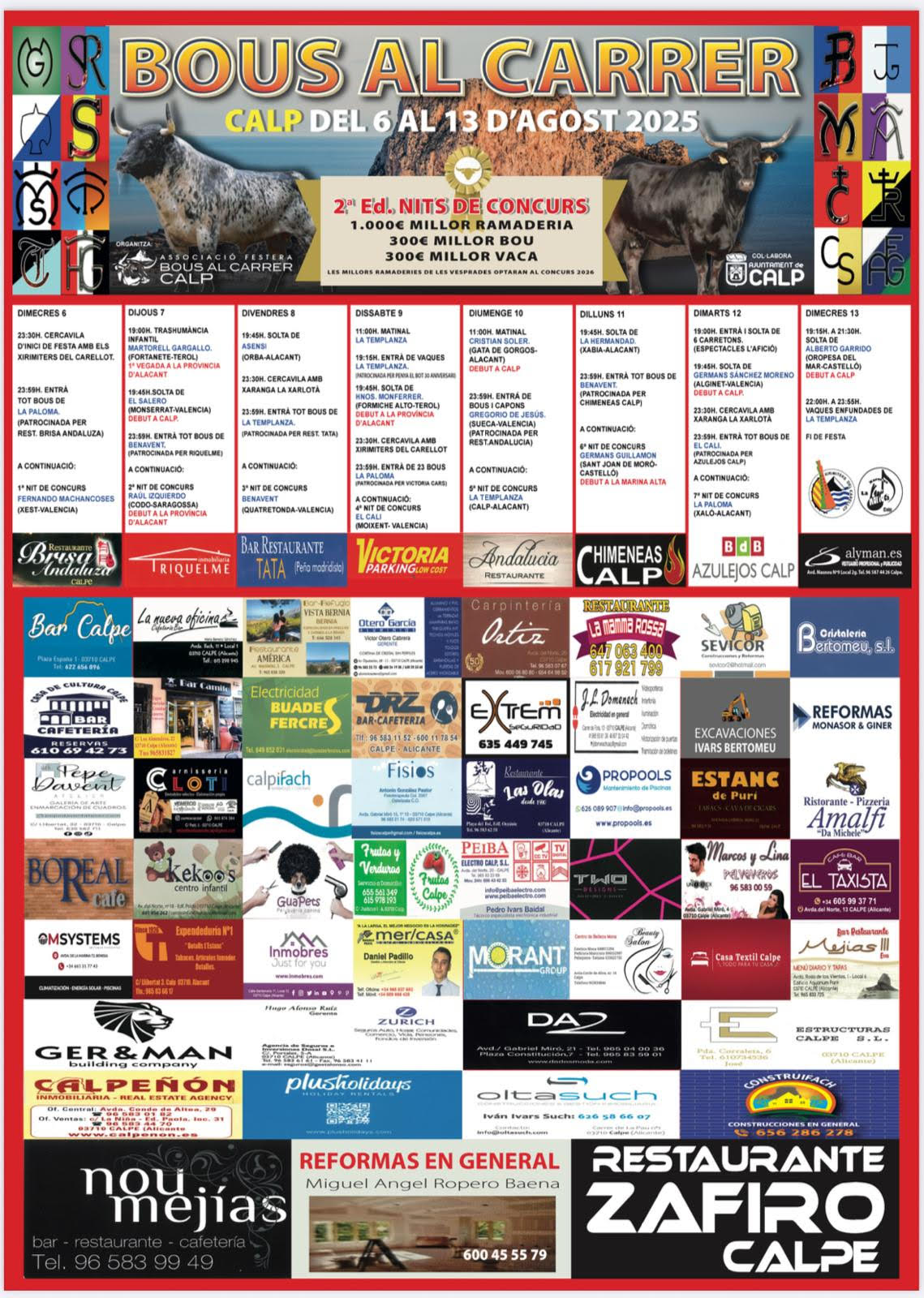 TOROS BOUS A CALP DEL 6 AL 13 DE AGOSTO 2025