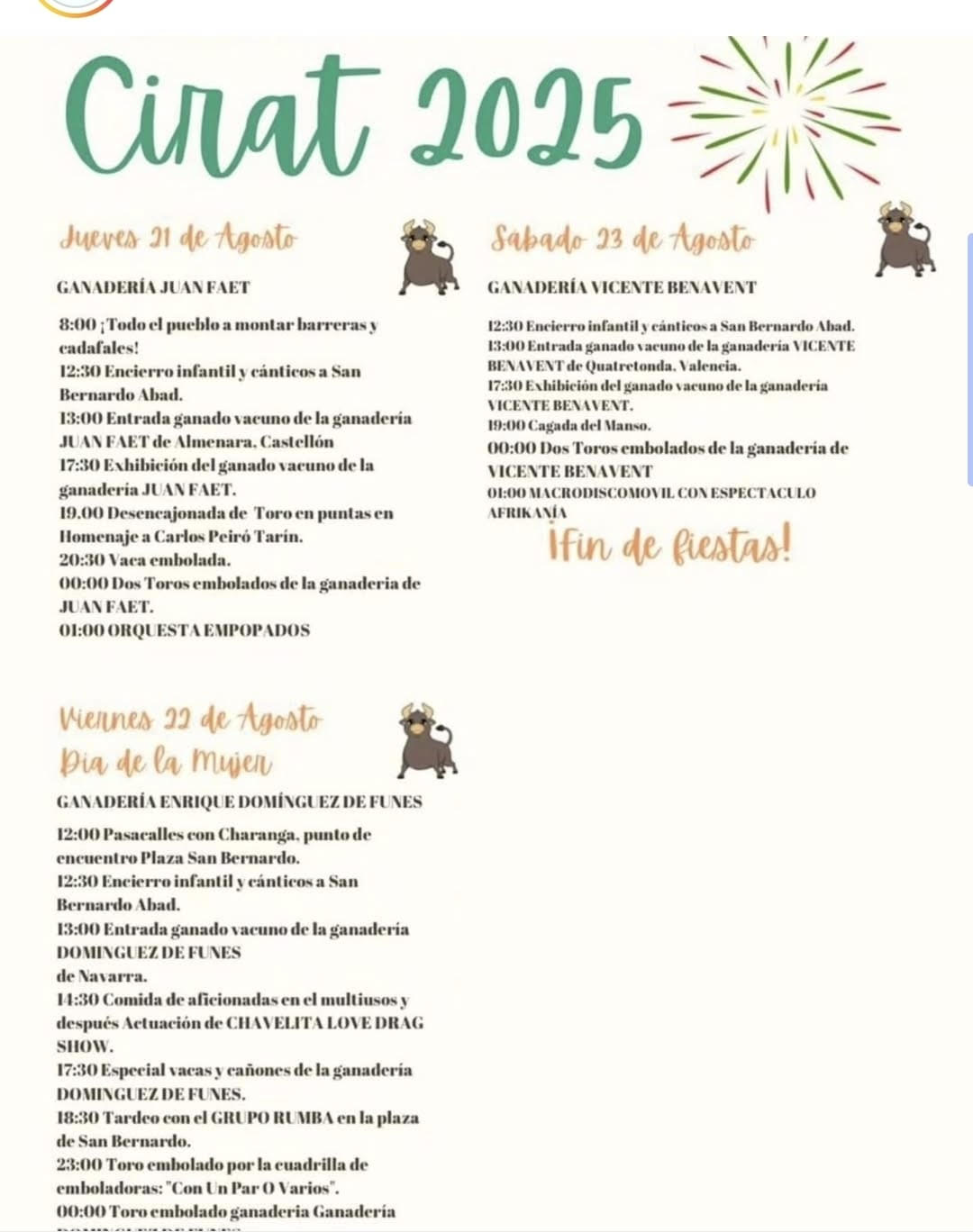 TOROS CIRAT 21 22 Y 23 DE AGOSTO 2025