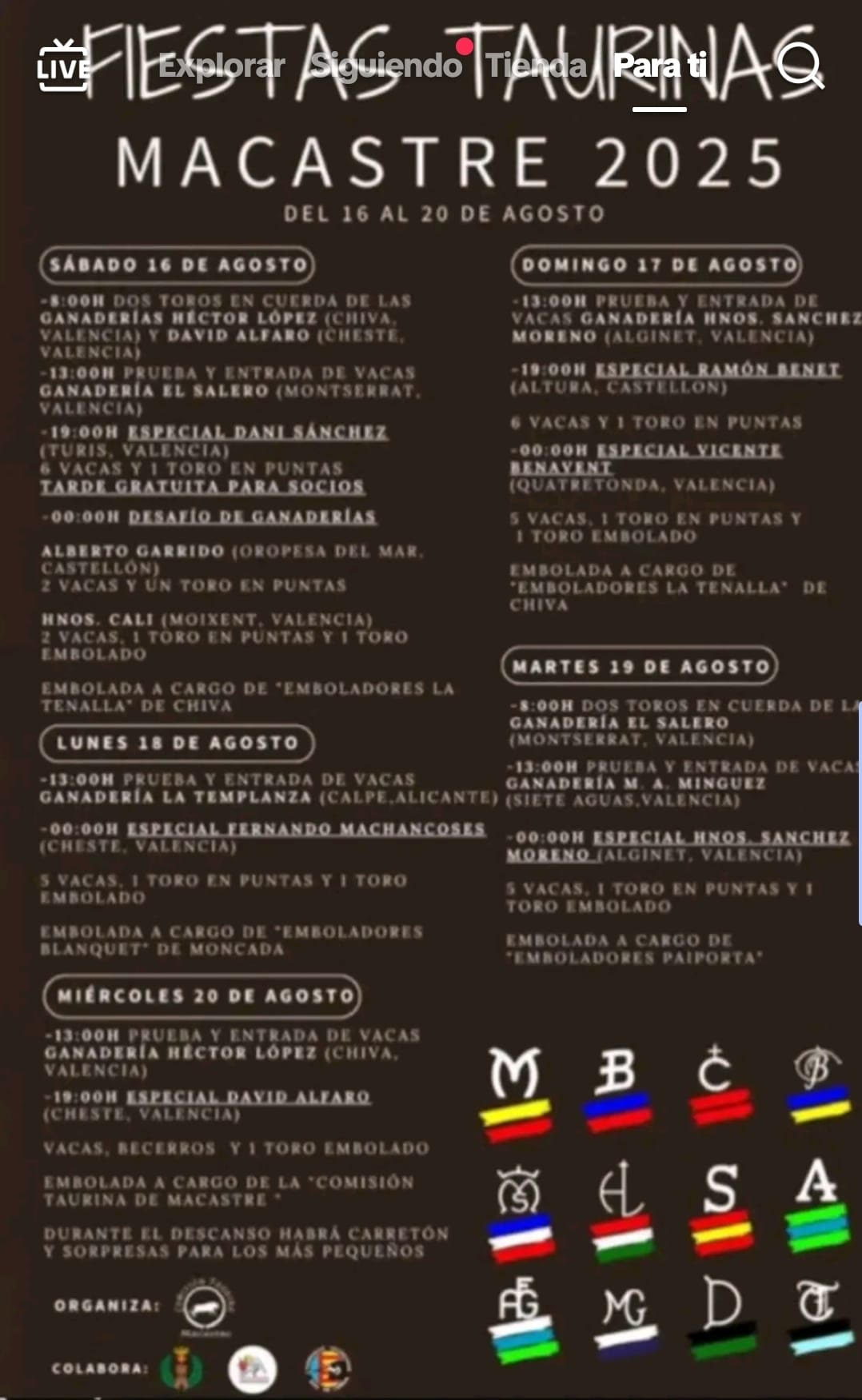 TOROS MACASTRE DEL 16 AL 20 DE AGOSTO 2025