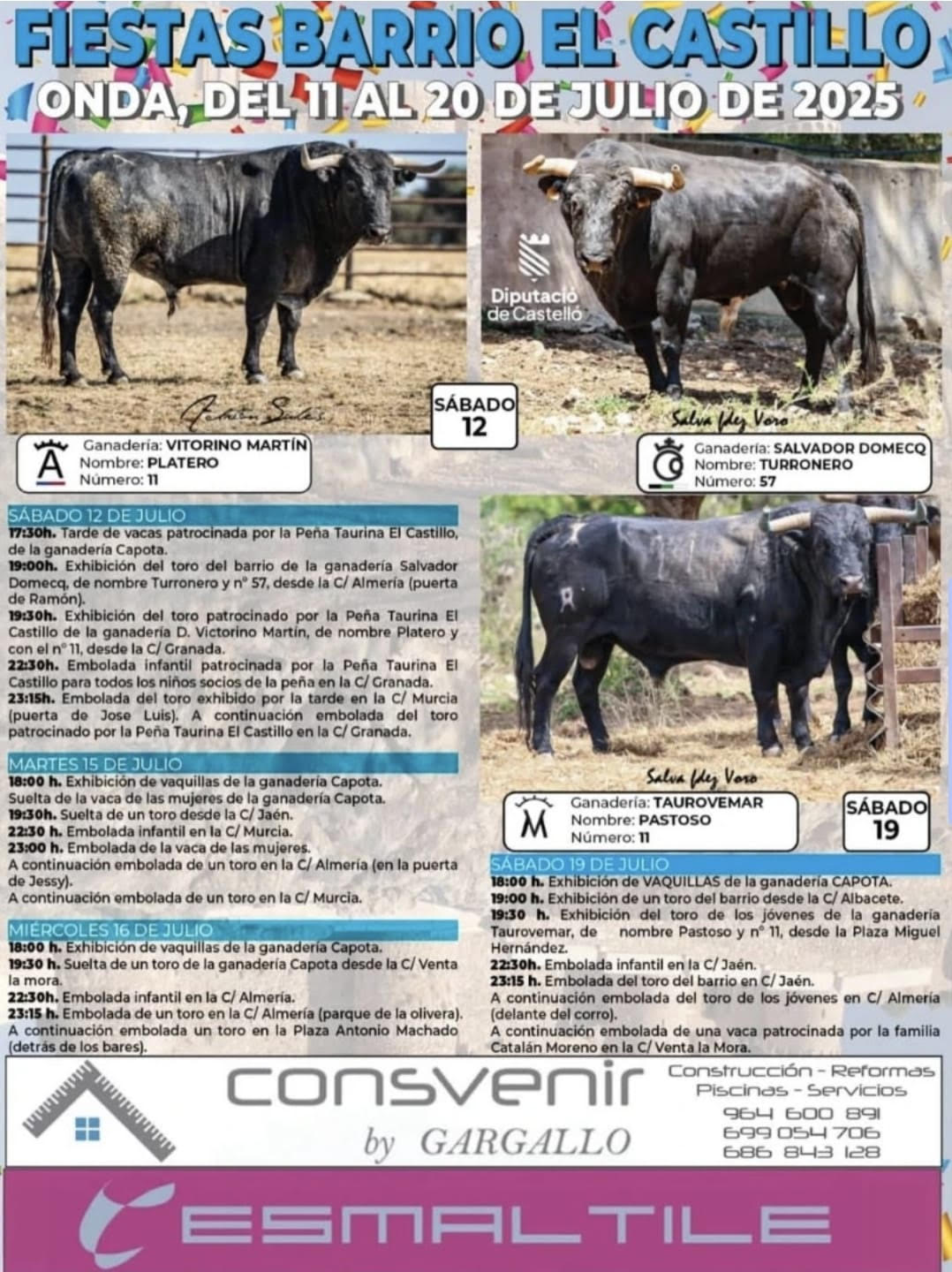 TOROS ONDA DEL 11 AL 20 DE JULIO 2025