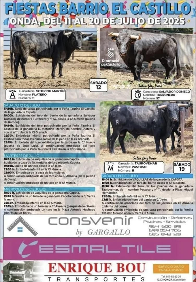 TOROS ONDA DEL 11 AL 20 DE JULIO 2025
