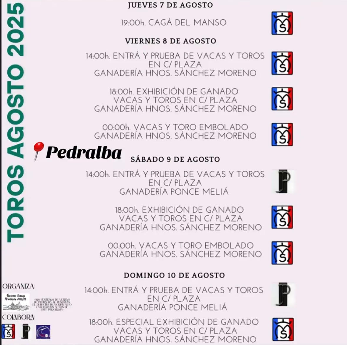TOROS PEDRALBA DEL 7 AL 10 DE AGOSTO 2025