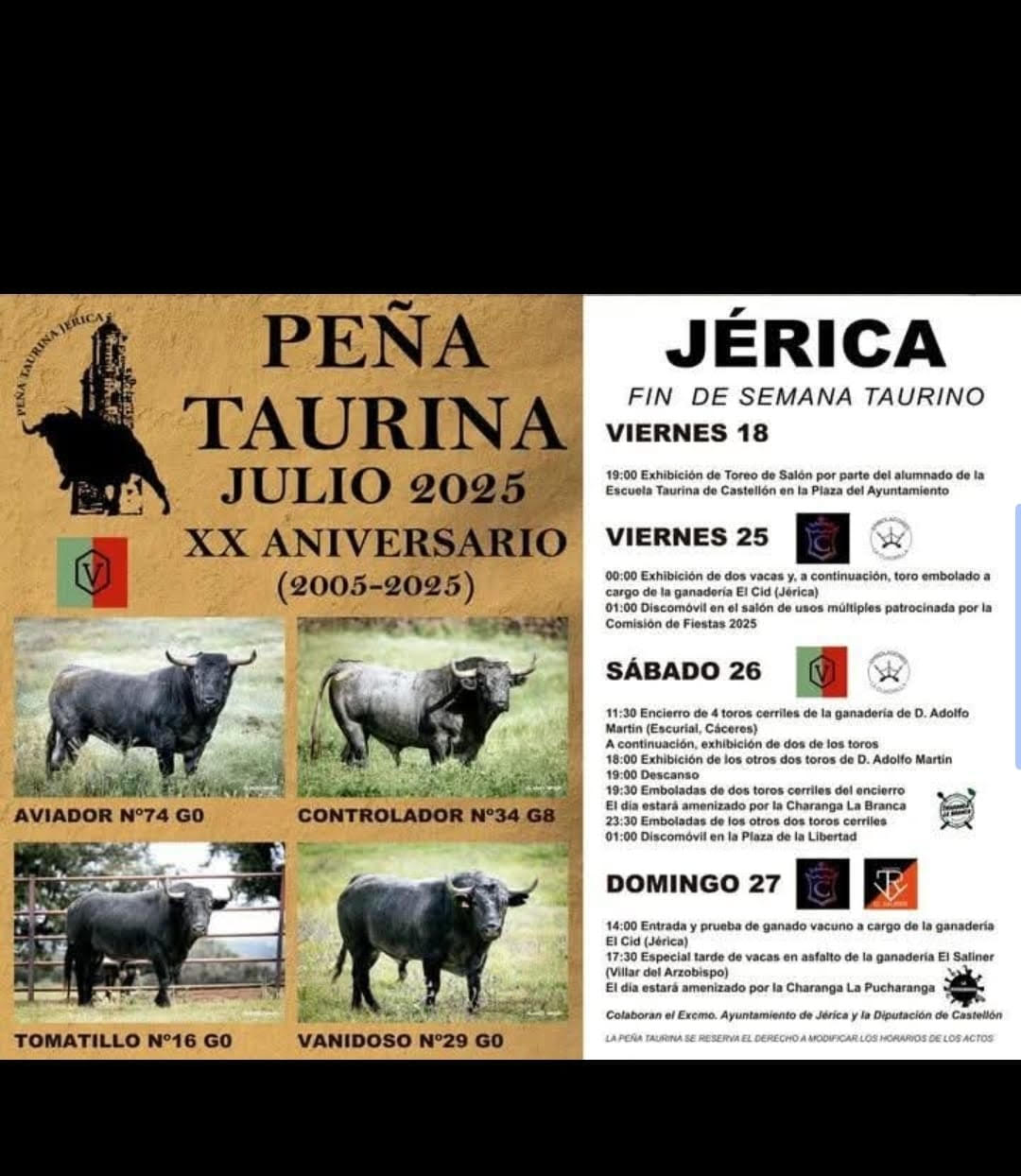 TOROS PEÑA TAURINA JERICA 26 JULIO 2025