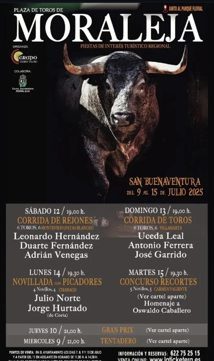 TOROS PLAZA DE TOROS MORALEJA DEL 12 AL 15 DE JULIO 2025