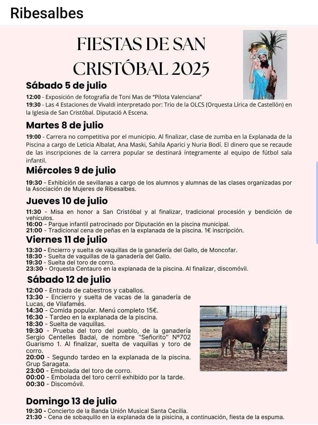 TOROS RIBESALBES DEL 5 AL 13 DE JULIO 2025