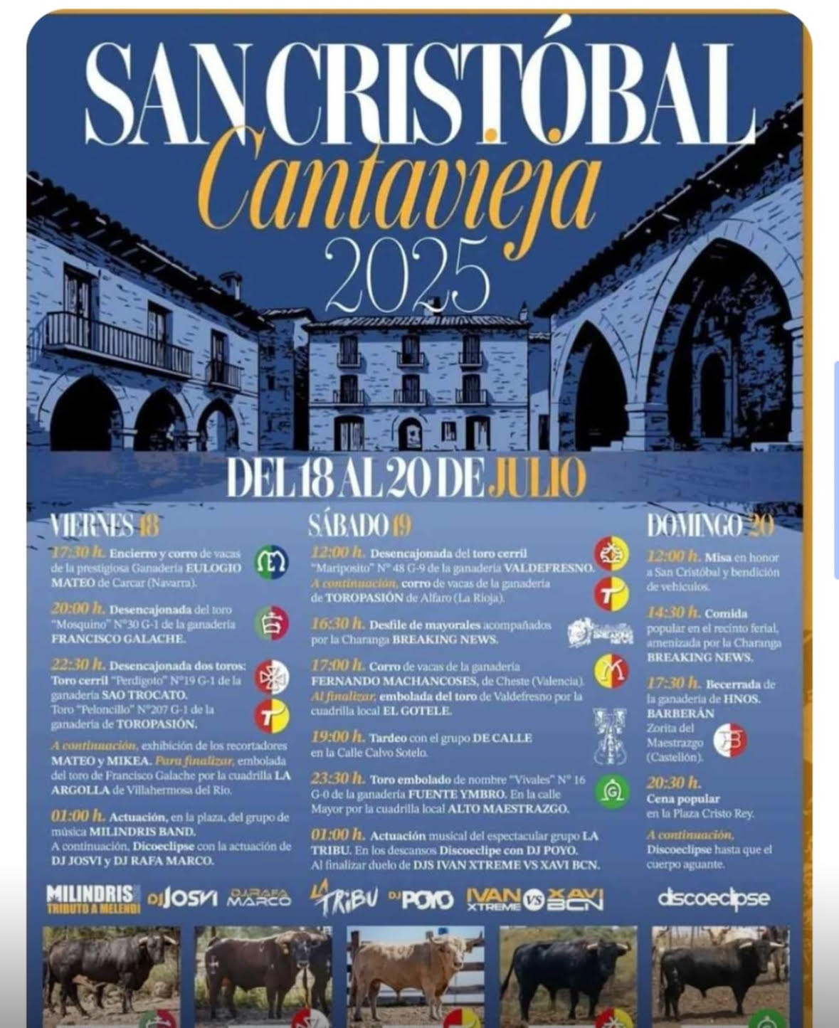 TOROS SAN CRISTOBAL CANTAVIEJA 18 19 Y 20 DE JULIO 2025