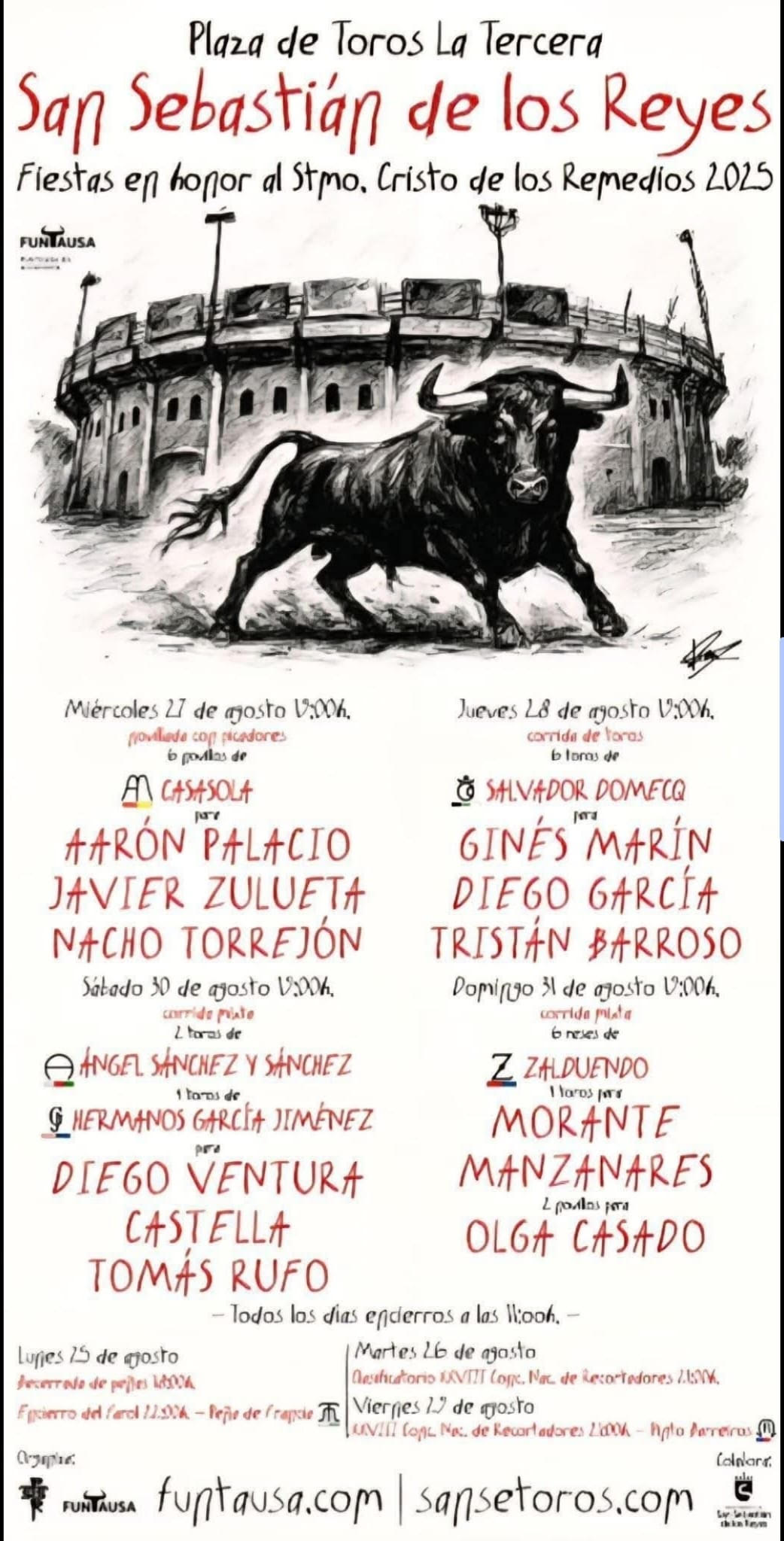 TOROS SAN SEBASTIÁN DE LOS REYES DEL 25 AL 30 DE AGOSTO 2025