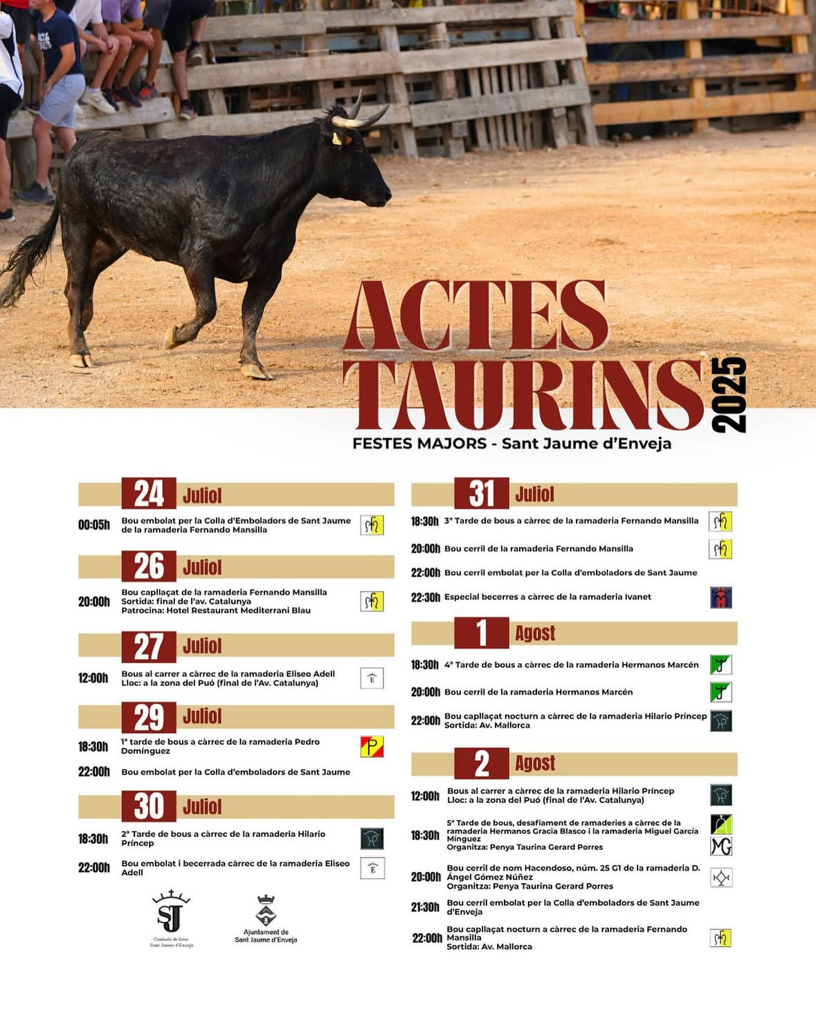 TOROS SANT JAUME D'ENVEJA DEL 24 JULIO AL A DE AGOSTO 2025