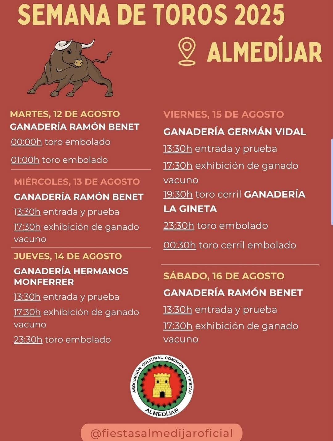 TOROS ALMEDIJAR DEL 12 AL 16 DE AGOSTO 2025