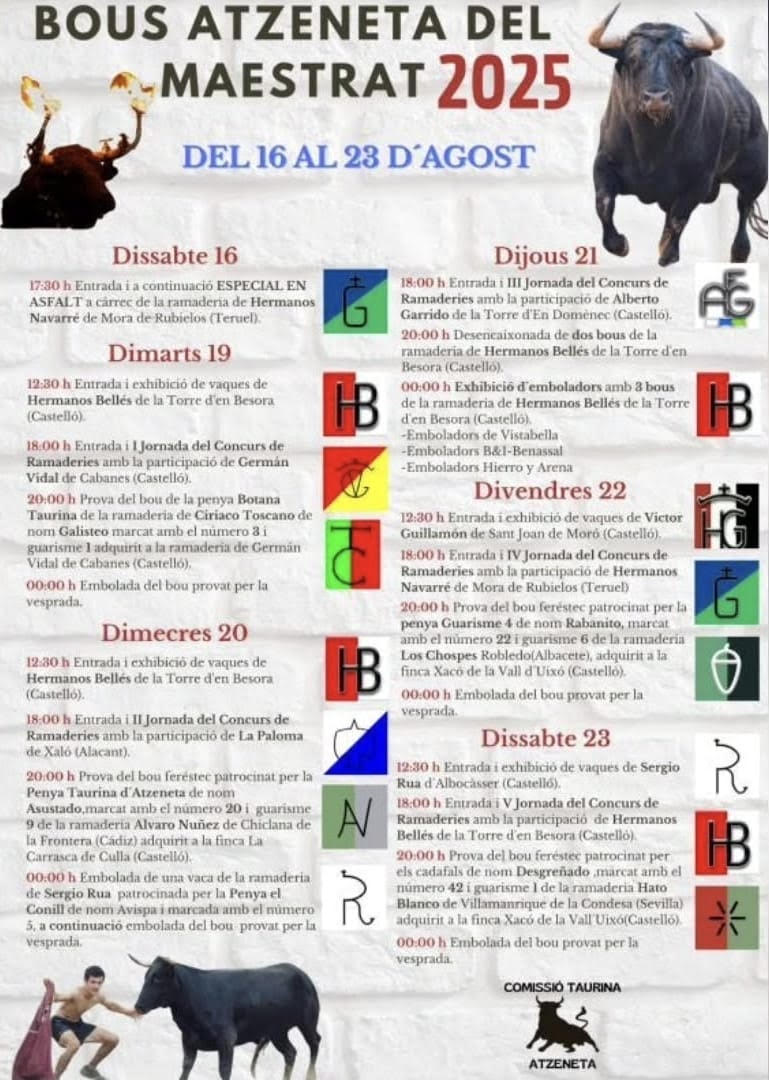 TOROS ATZENERA MAESTRAT DEL 16 AL 23 AGOSTO 2025
