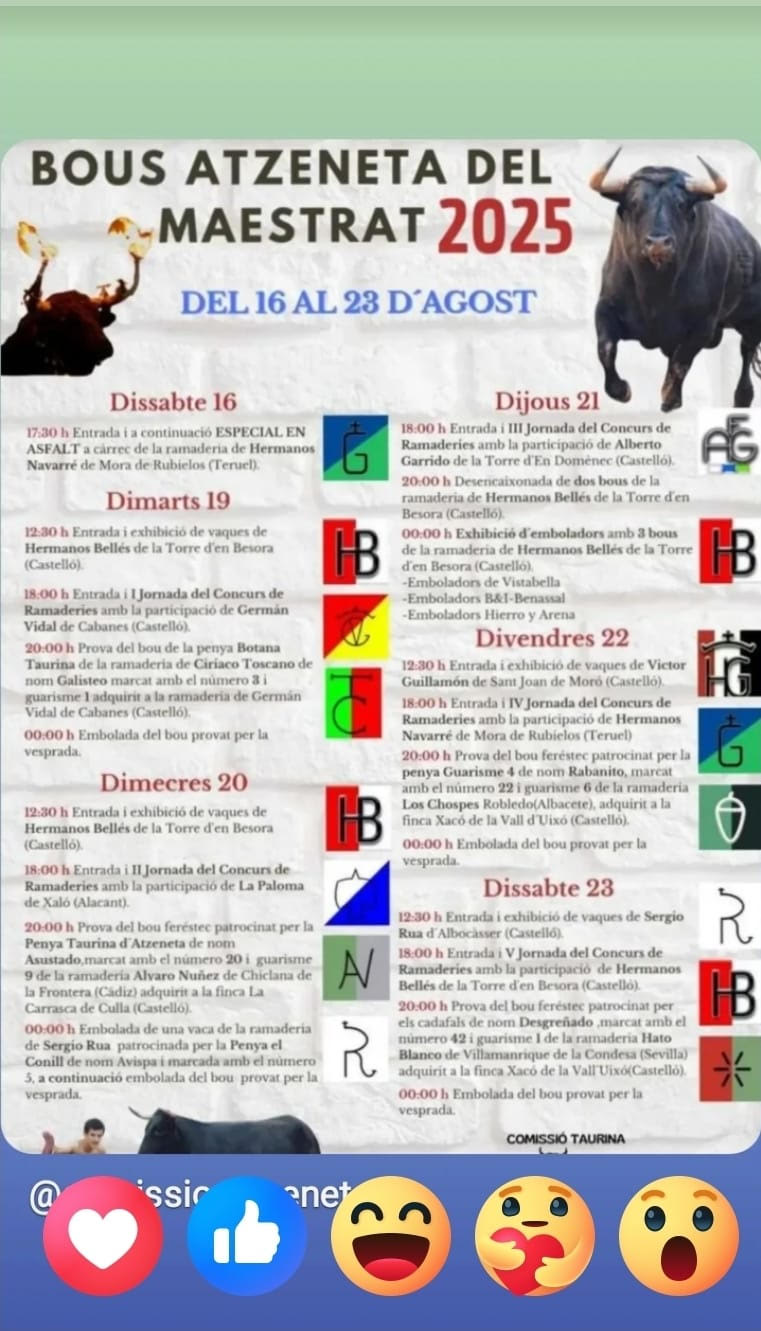 TOROS ATZENETA DEL MAESTRAT V DEL 16 AL 23 AGOSTO 2025