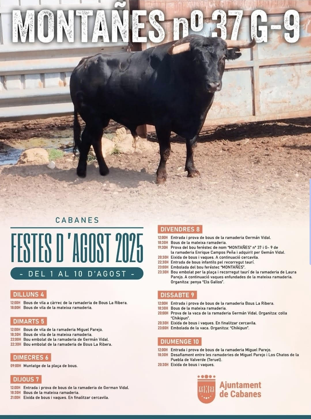 TOROS CABANES DEL 4 AL 10 DE AGOSTO 2025"