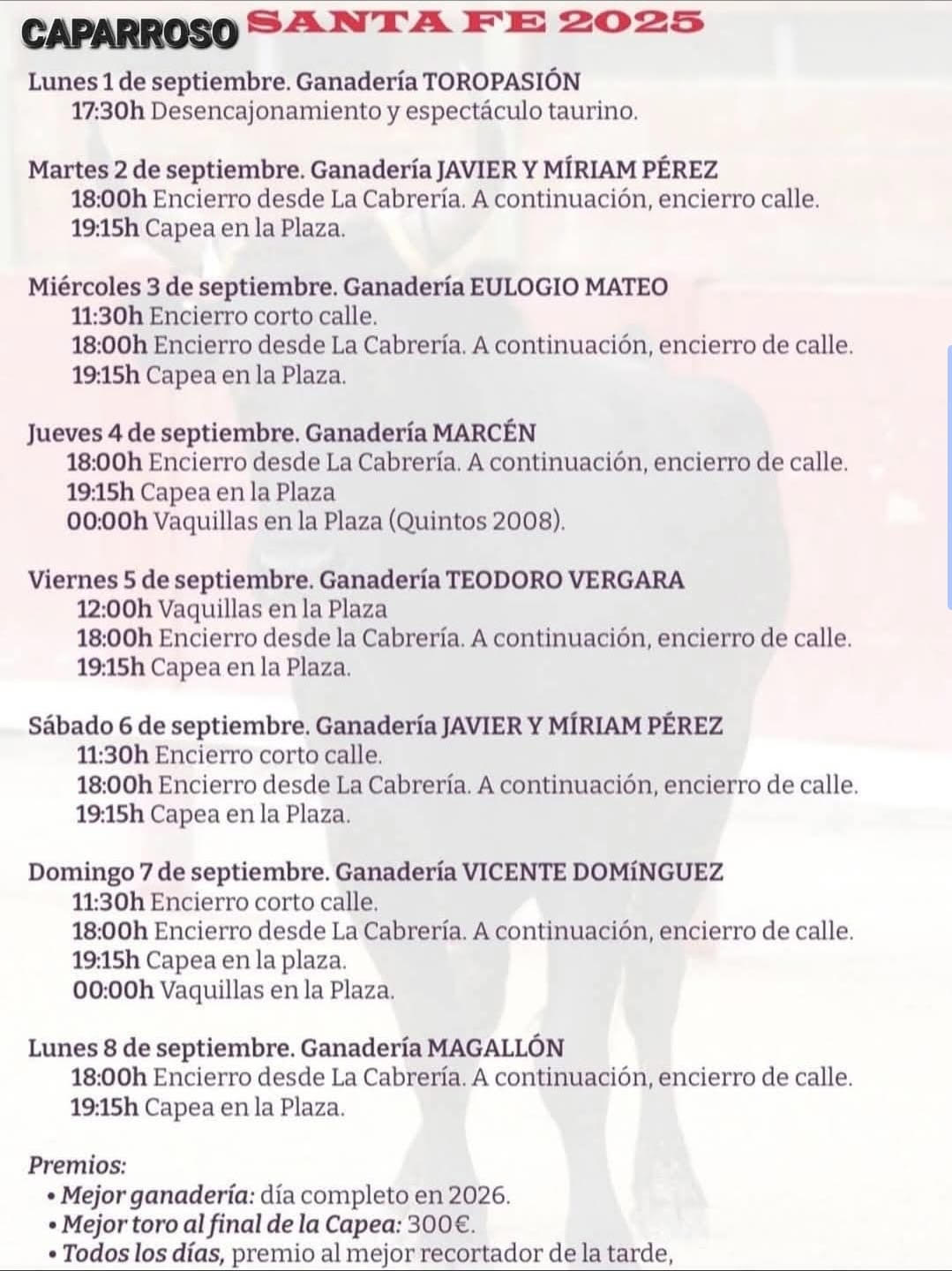 TOROS CAPARROSO DEL 1 AL 8 DE SEPTIEMBRE 2025