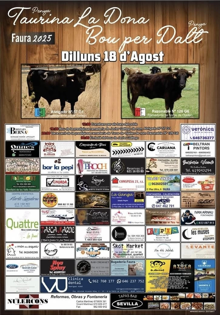 TOROS FAURA 18 AGOSTO 2025