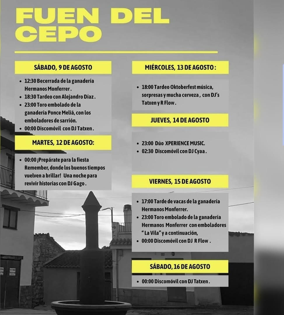 TOROS FUEN DE CEPO DEL 9 AL 16 AGOSTO 2025