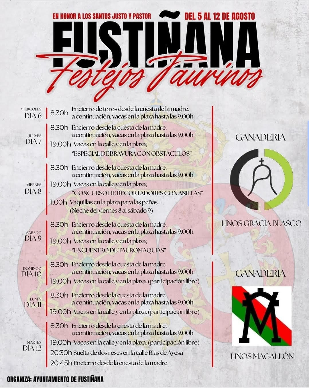TOROS FUSTINANA DEL 5 AL 12 DE AGOSTO 2025"