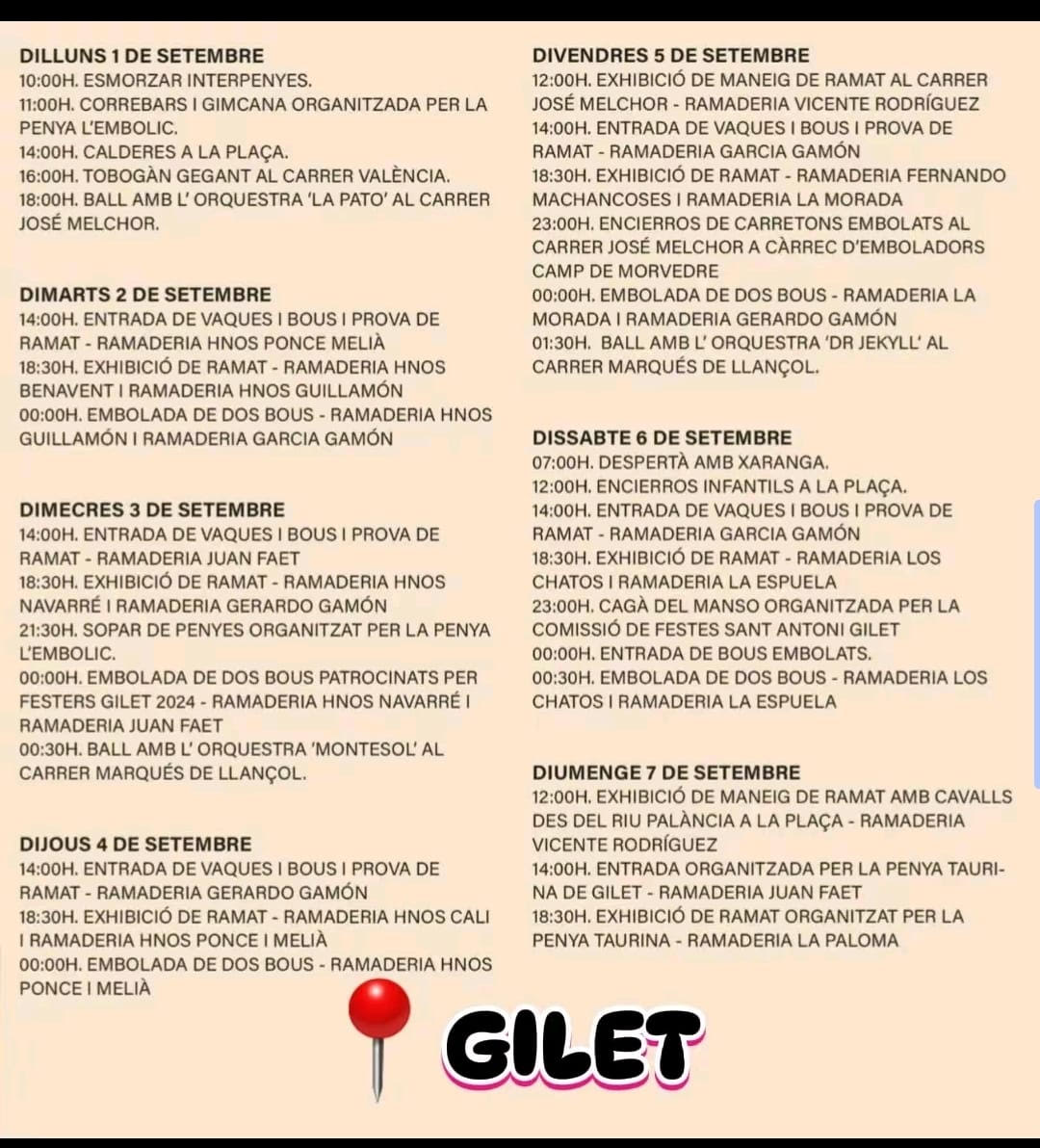TOROS GILET DEL 1 AL 7 SEPTIEMBRE 2025