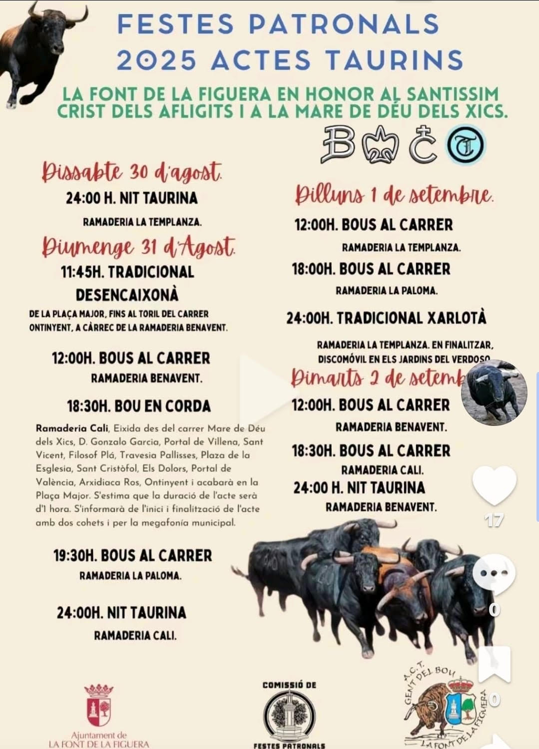 TOROS LA FONT DE LA FIGUERA DEL 30 AL 1 SEPTIEMBRE 2025