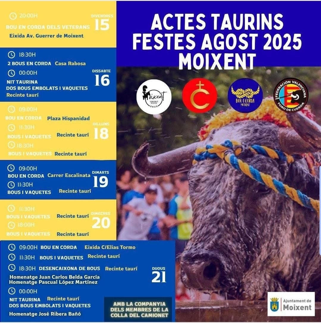 TOROS MOIXENT DEL 15 AL 21 DE AGOSTO 2025